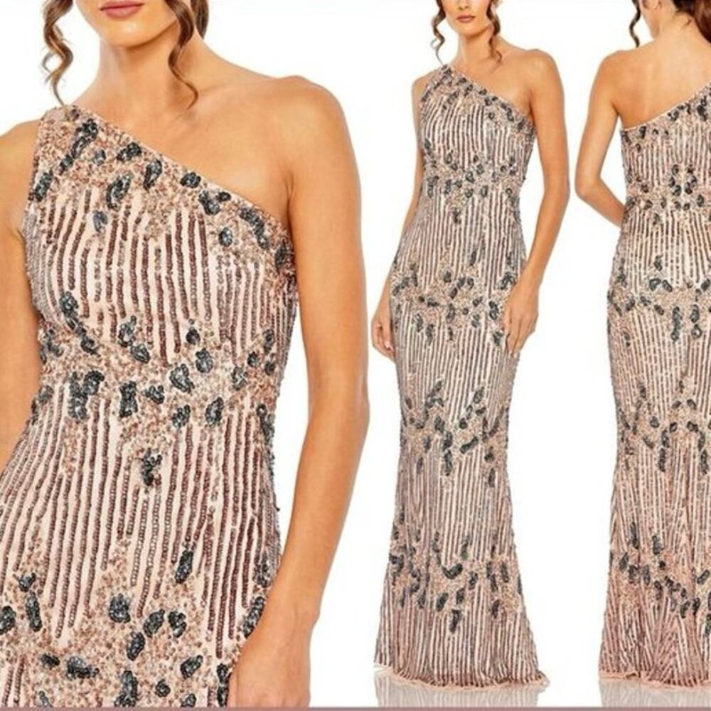 Mac Duggal Women's Apricot 5976 One-Sleeve Sequined Evening Dress Size 16 NWT